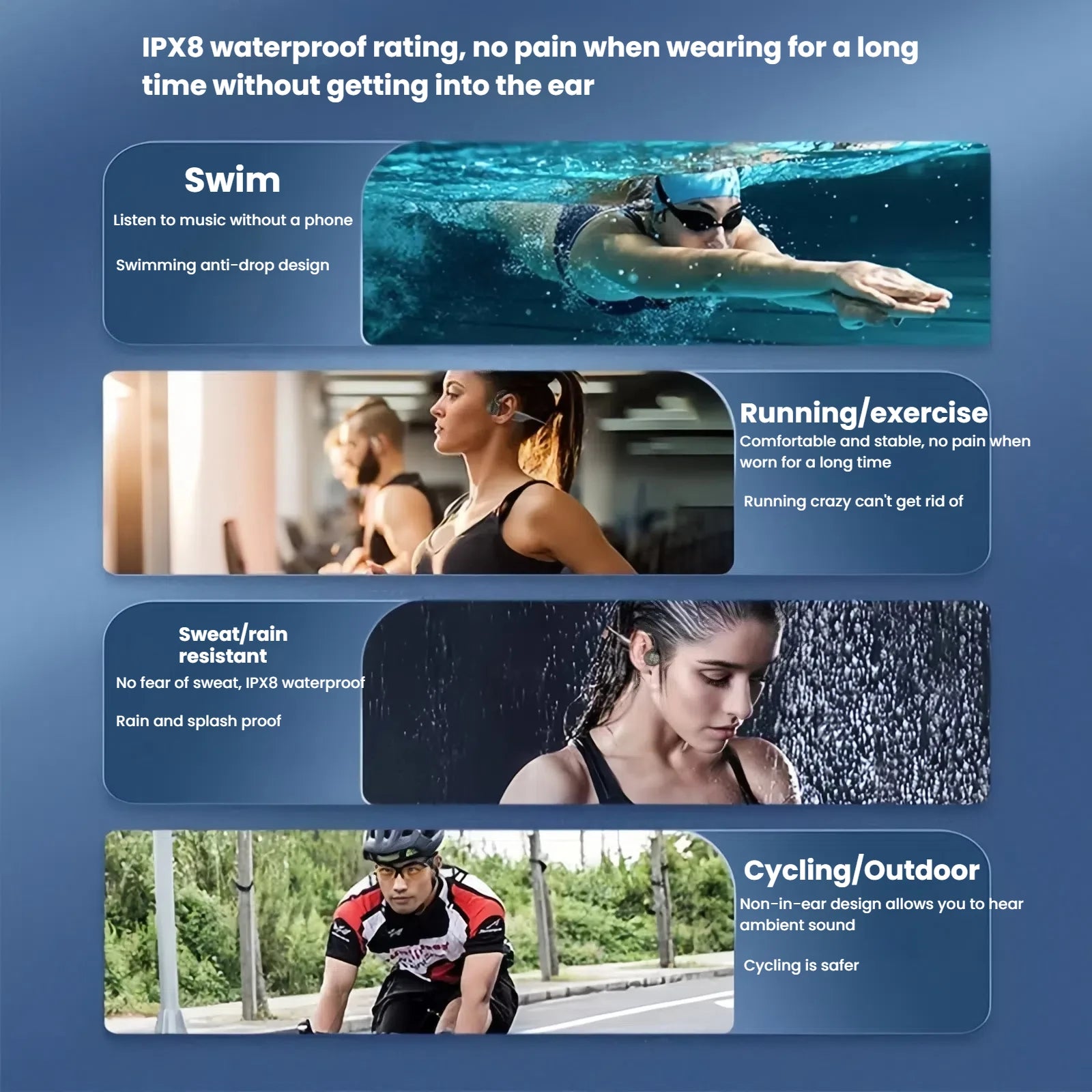 Waterproof Bluetooth IPX8 Bone Conduction Headphones Wireless Sports Earphones with 32GB Storage for Running, Diving, Swimming