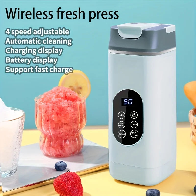 Multifunctional Portable Wireless Blender USB Charging with 4 Modes 12-Blade Ice Crush Blender Auto Clean Leak-Proof Lid Travel