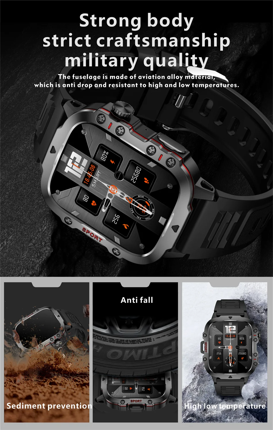 LIGE Military Smart Watch Men Outdoor Sports 3ATM Waterproof  Blood Oxygen Bluetooth Call Watches Men Smartwatch For Android New