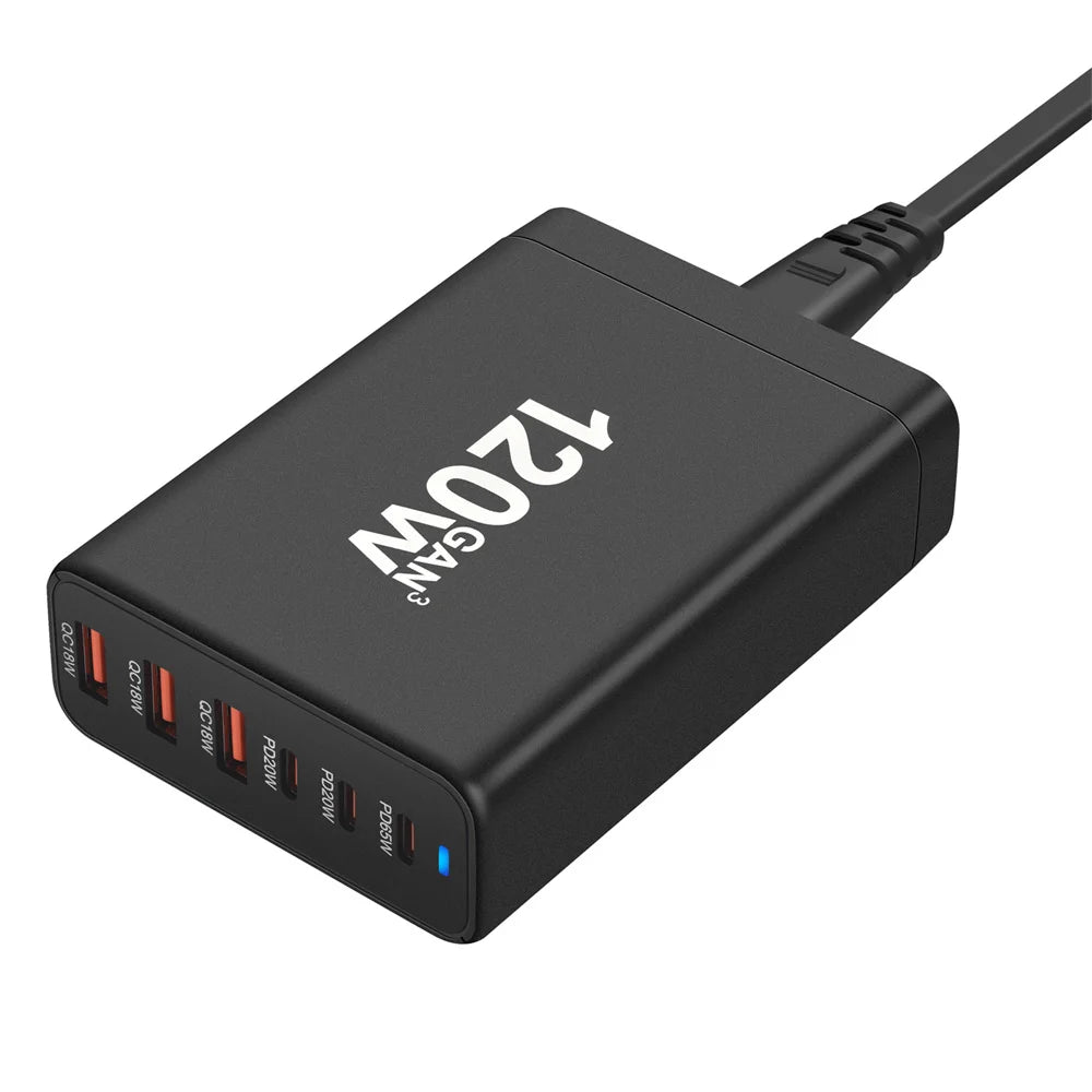 New Style 120W GaN Charger 6 Ports USB Type C PD Charger Quick Charge USB3.0 Type C Quick Charger Mobile Phone USB Charger