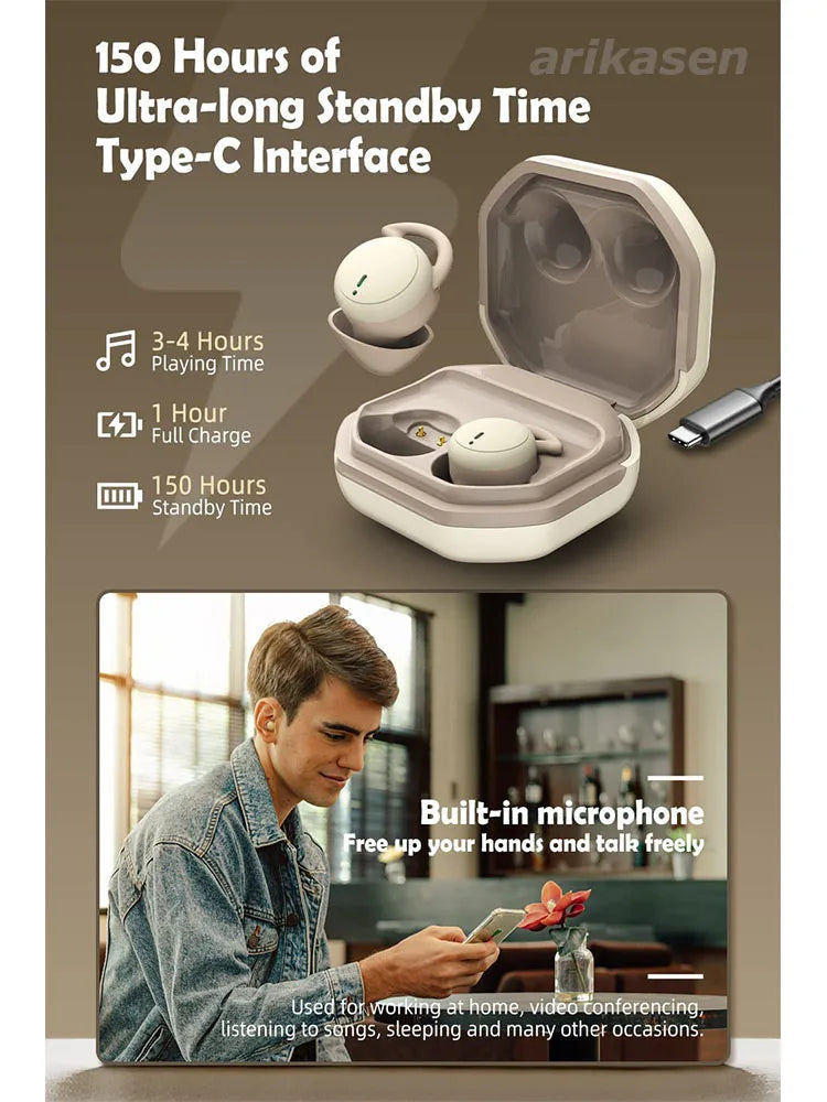 Sleeping Earbuds Bluetooth Mini invisible Small Bluetooth Eraphones Mini Comfortable Noise Blocking for Side Sleeping Home Work