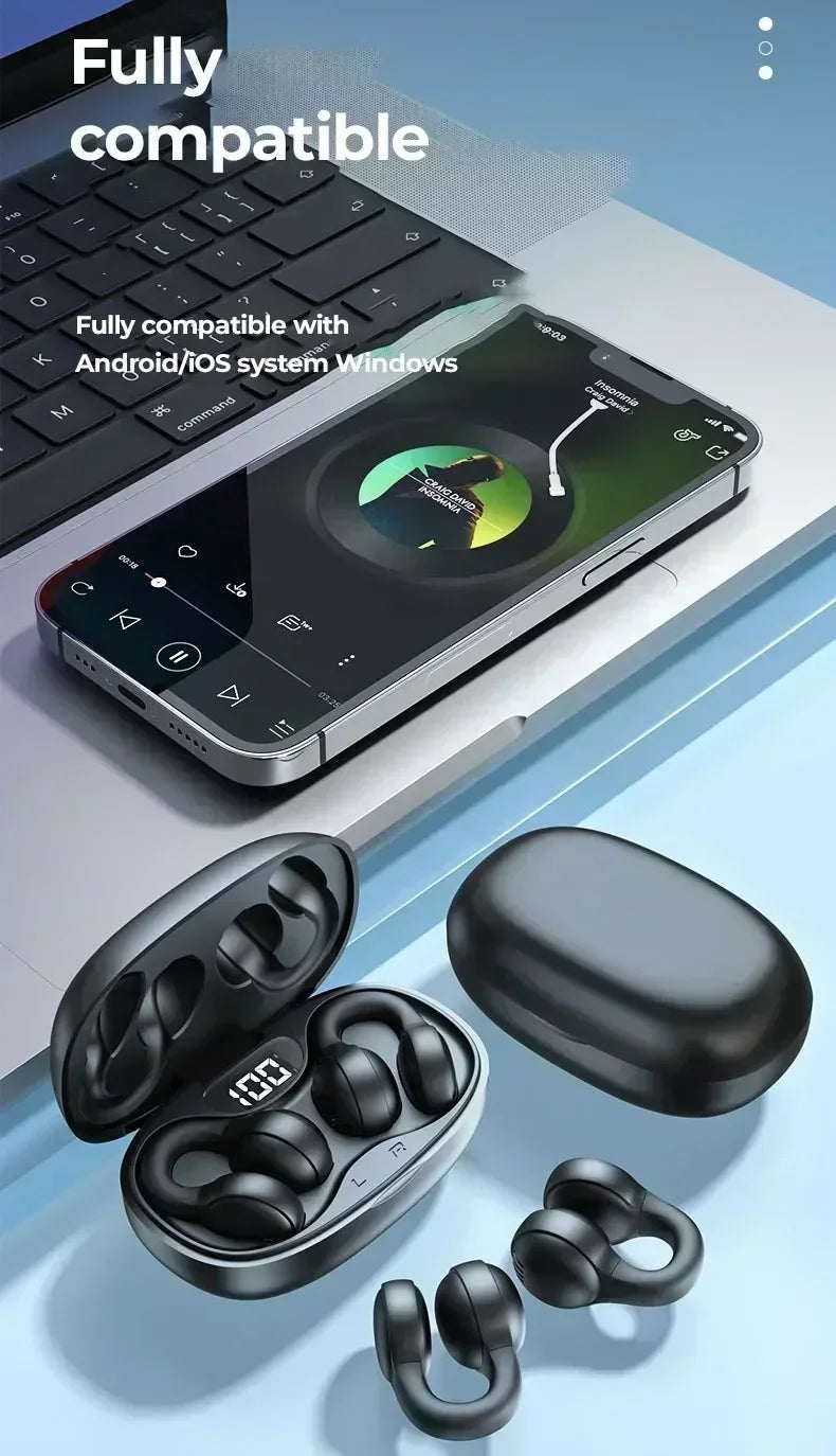 Wireless Earphone Noise Reduction Bluetooth LDE Power Display Earbuds in-Ear Headsets with Mic Touch Control for Phones