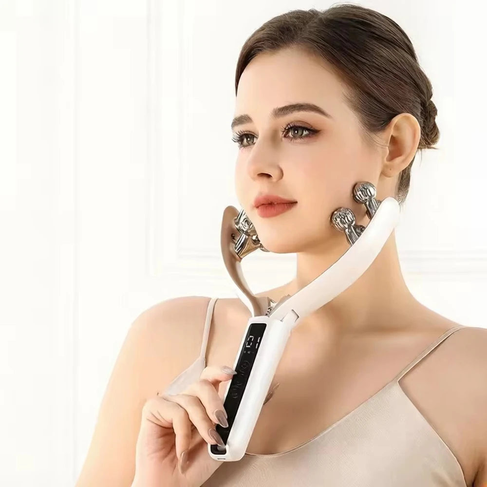 Facial Massager for Face and Neck V‑Shape Lifting Roller with Microcurrent Red Blue Light Therapy Vibrating Face Slimmer Device