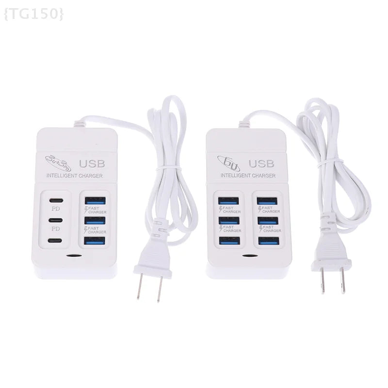 US Plug 6-Port Multiport USB Charger 35W PD Type-C – Fast Charge Wall Adapter, Type-C USB Hub for Mobile Phones【No】