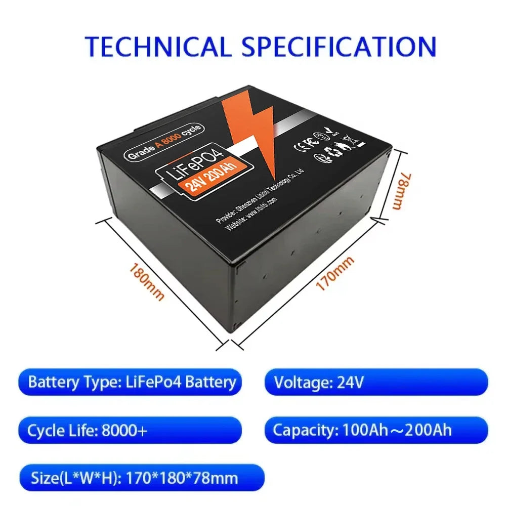 💻NEW 24V 200Ah LiFePO4 Battery, Built-in 200A BMS, 8000+ Cycles, Perfect for RV/Camper, Solar, Marine, Overland/Van, Off-Grid