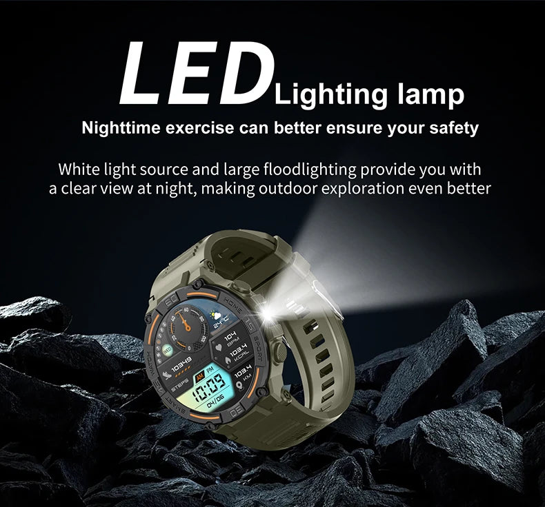 Outdoor Military Rugged Smartwatch Men Full Screen Touch 24 Hours Heart Rate 100+ Sports Mode Bluetooth Call Smartwatch