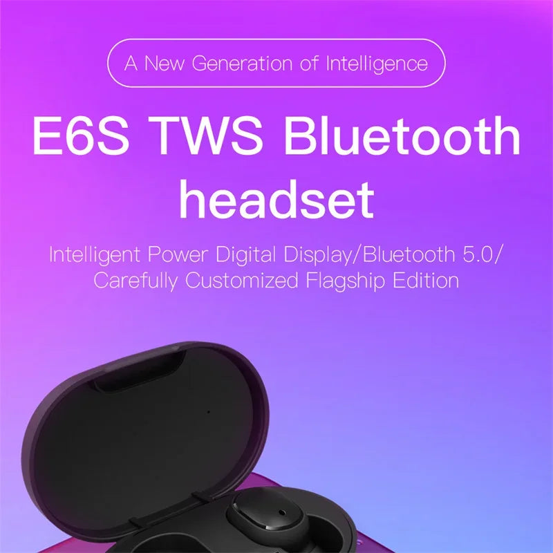 Wireless Bluetooth Earphones for Smartphones E6S TWS Digital Display Noise Cancelling Earbuds with Mic HiFi Stereo Sound Headset
