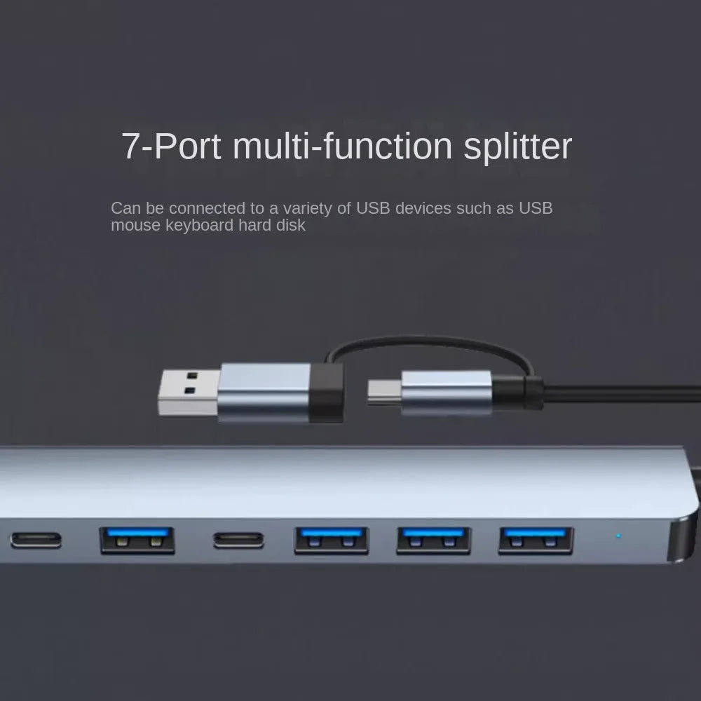 1 To 7 Type-c Expansion Dock Hub Multi Interface Multifunctional 7-in-1 USB Splitter Aluminum Alloy Grey Type-C Docking Station