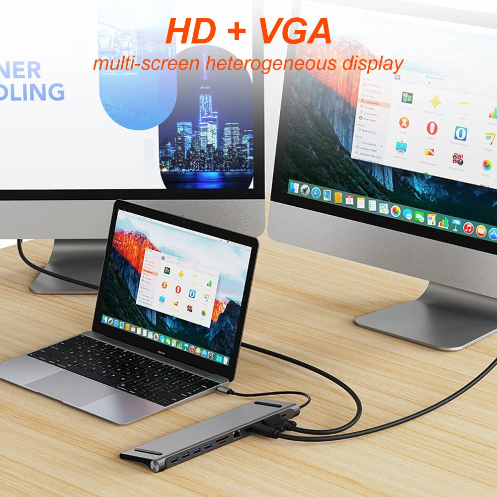 Type-C expansion dock for MacBook laptop, 11-in-1 docking station