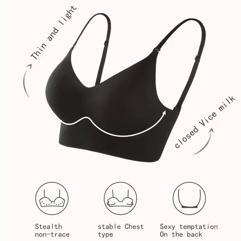 Women Invisible Bra Deep U Plunge Bras Backless Top for Dresses Sexy Lingerie with Transparent Strap Push Up Strapless Underwea