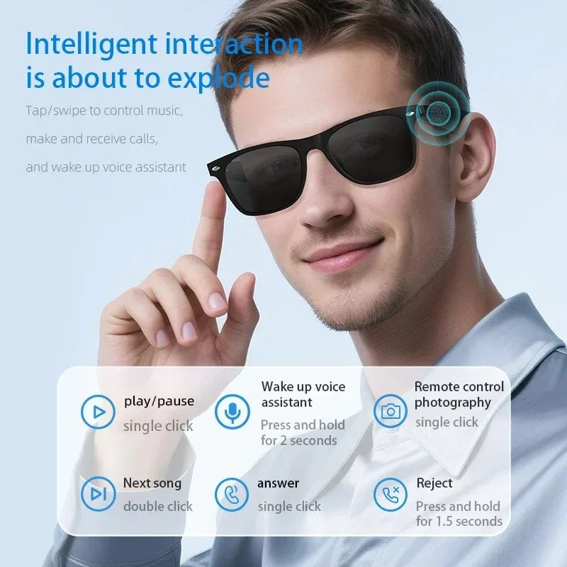 Smart Glasses Bluetooth Call Outdoor Sports Headphones AI Voice Navigation Photochromic Lens Waterproof Anti-UV Smart Sunglasses
