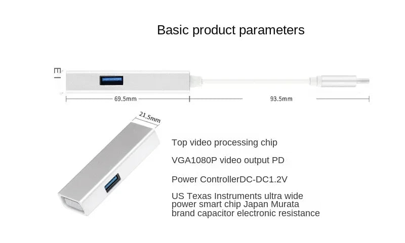 Three-in-one Docking Station USB-C To VGA HD Usb3.0hub Hub PD Power Supply Type-C Docking Station