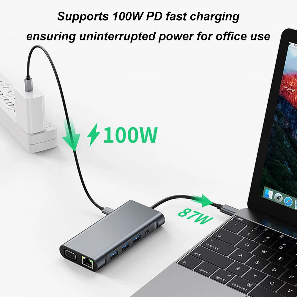 Type-C expansion dock for MacBook laptop, 11-in-1 docking station