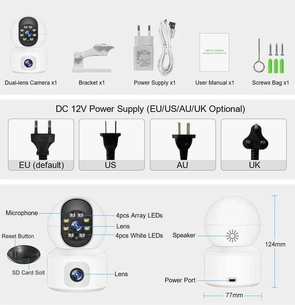 6MP iCsee WiFi IP Camera Dual Lens Dual Screen PTZ Auto Tracking Home Security Camera Baby Monitor CCTV Video Surveillance Cam
