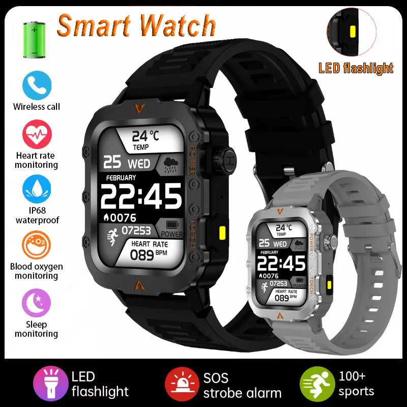 2026 New Military Smart Watch Men IP67 3ATM Waterproof Outdoor Sports Fitness GPS Tracker Health Monitor BT Call Smartwatch LS