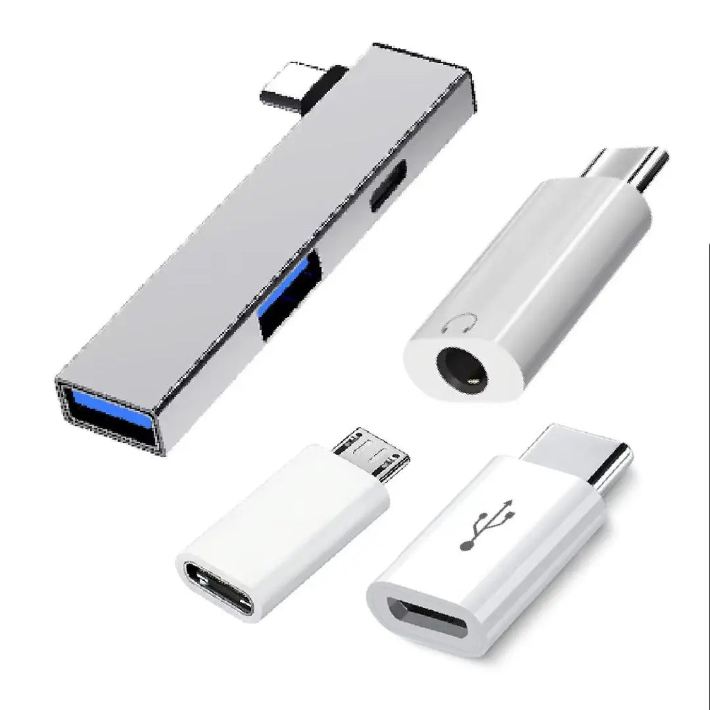 In-line Docking Station Set: USB/Type-C Dual-Port 3.0 Hub + Type-C to 3.5mm Headphone Adapter