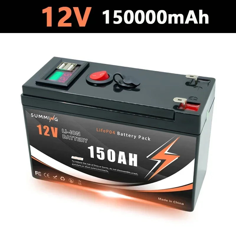 LiFePO4 12V 150Ah  Rechargeable Lithium Battery,Built-in BMS,Perfect for Ride on Toys,solar panels,Fish Finders,Small UPS