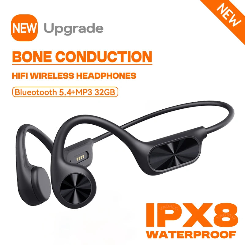Bone Conduction Swimming Headphones Wireless Bluetooth 5.4 IPX8 Waterproof Painless Wear 32GB RAM MP3 Player Headset For Sports
