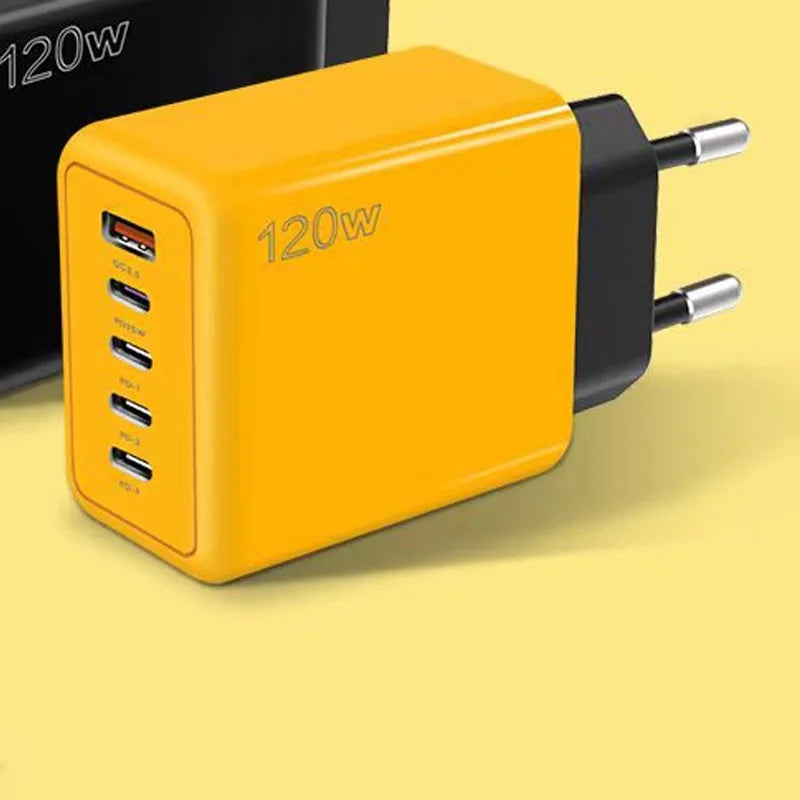 120W PD USB Multi-Port Charger 4 PD Ports 1 USB Port Fast Charging Adapter for iOS and Android Phones with Short Circuit