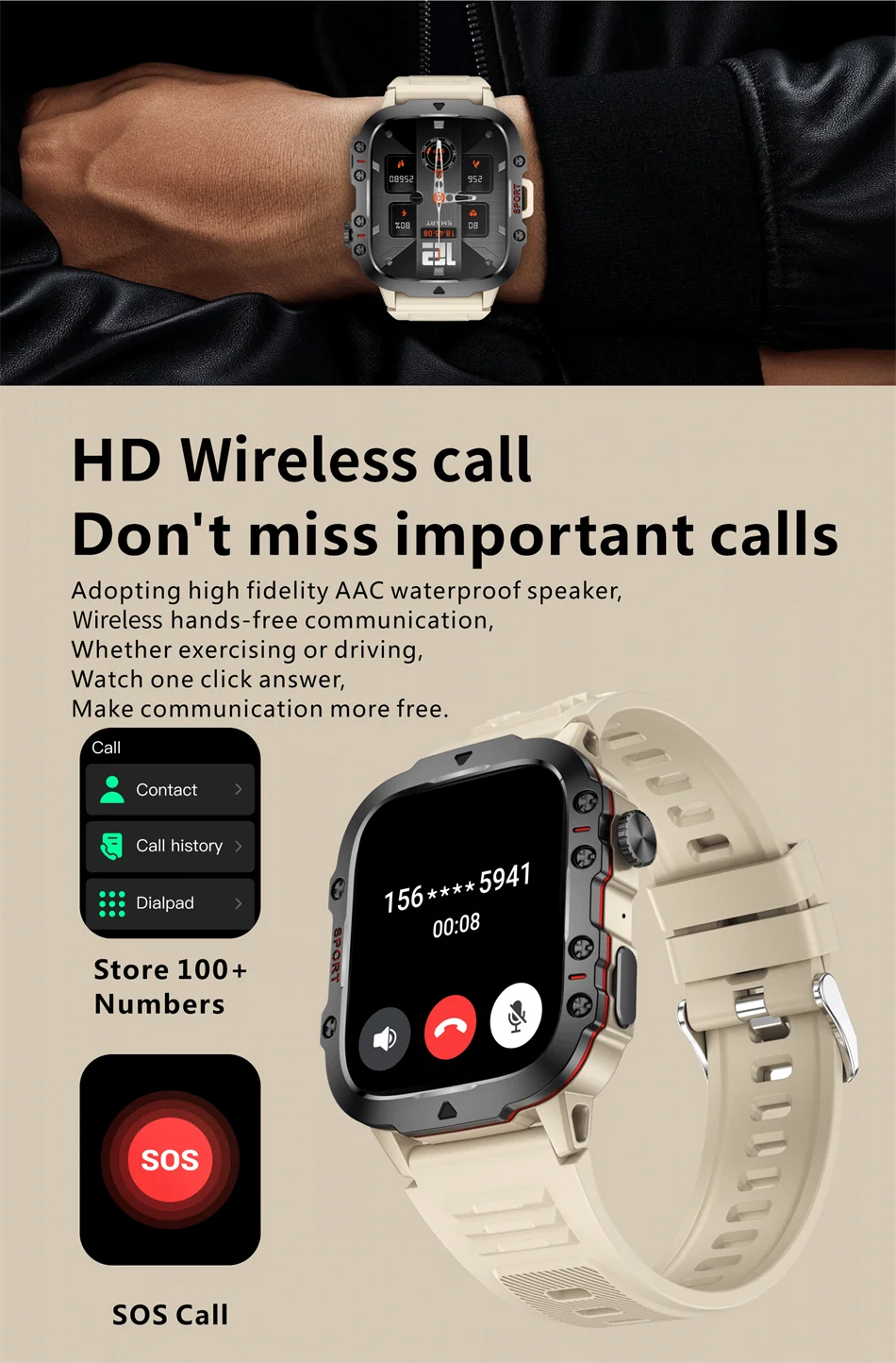 LIGE Military Smart Watch Men Outdoor Sports 3ATM Waterproof  Blood Oxygen Bluetooth Call Watches Men Smartwatch For Android New