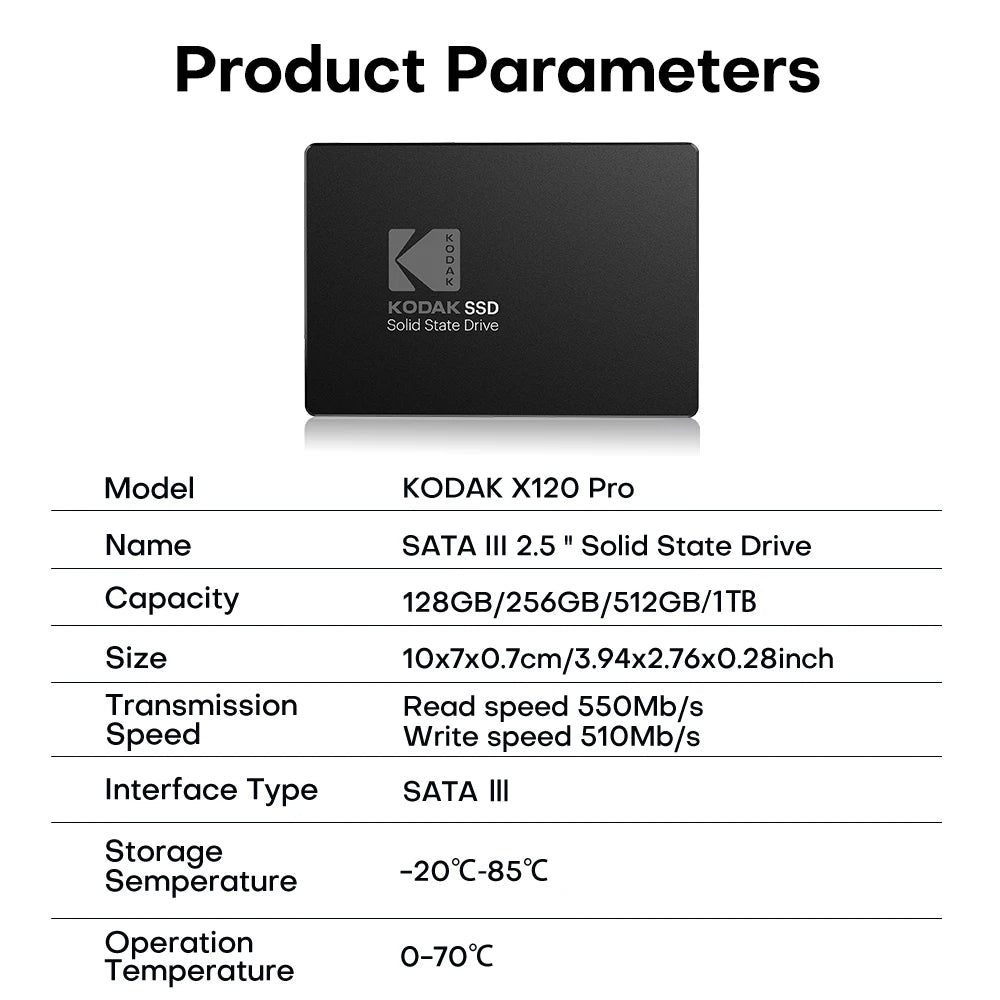 KODAK x120Pro 2.5 Inch Solid State Drive SSD SATA3.0 High-Speed Interface 550M/S Read Speed Suitable for Desktops Laptops