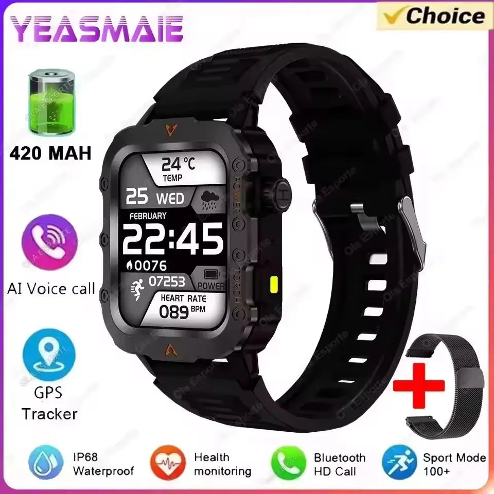 2025 New Military Smart Watch Men Waterproof Outdoor Sports Fitness Tracker Health Monitor 2.19" BT Call Smartwatch HT30