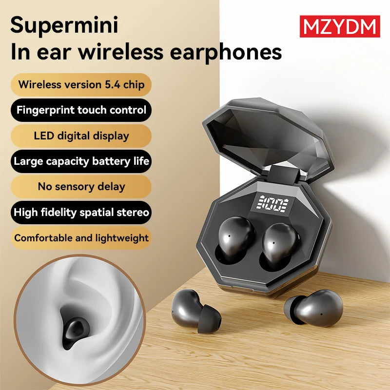 Mini Sleep Earbuds Wireless Headphones TWS Bluetooth 5.4 Earphones HIFI Stereo Noise Reduction Invisible Heasets For Home Work