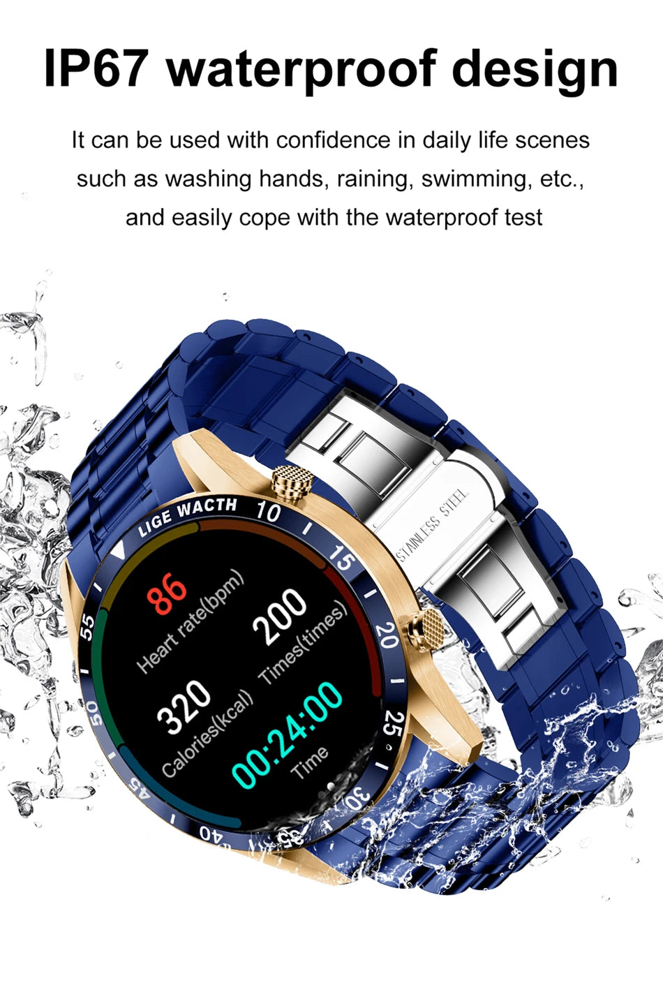 LIGE New Bluetooth Call Smart Watch Men Heart Rate Monitor Luxury Steel Sport Fitness Smartwatch IP67 Waterproof For Android iOS