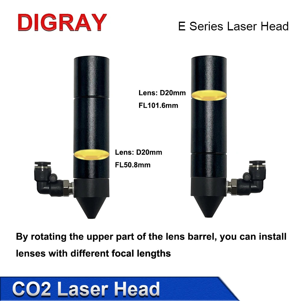 DIGRAY CO2 Laser Head E Series D20mm FL50.8&63.5&101.6mm Adapter Lens 25mm For Laser Engraving Machine