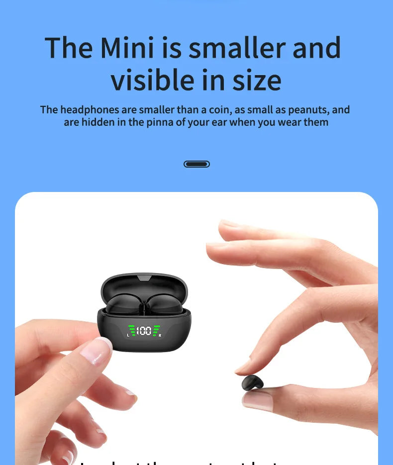 Mini Invisible Wireless Earphone TWS Bluetooth 5.3 Sleep Headphone Hidden Earbuds Waterproof Noise Reduction HiFi Sports Headset
