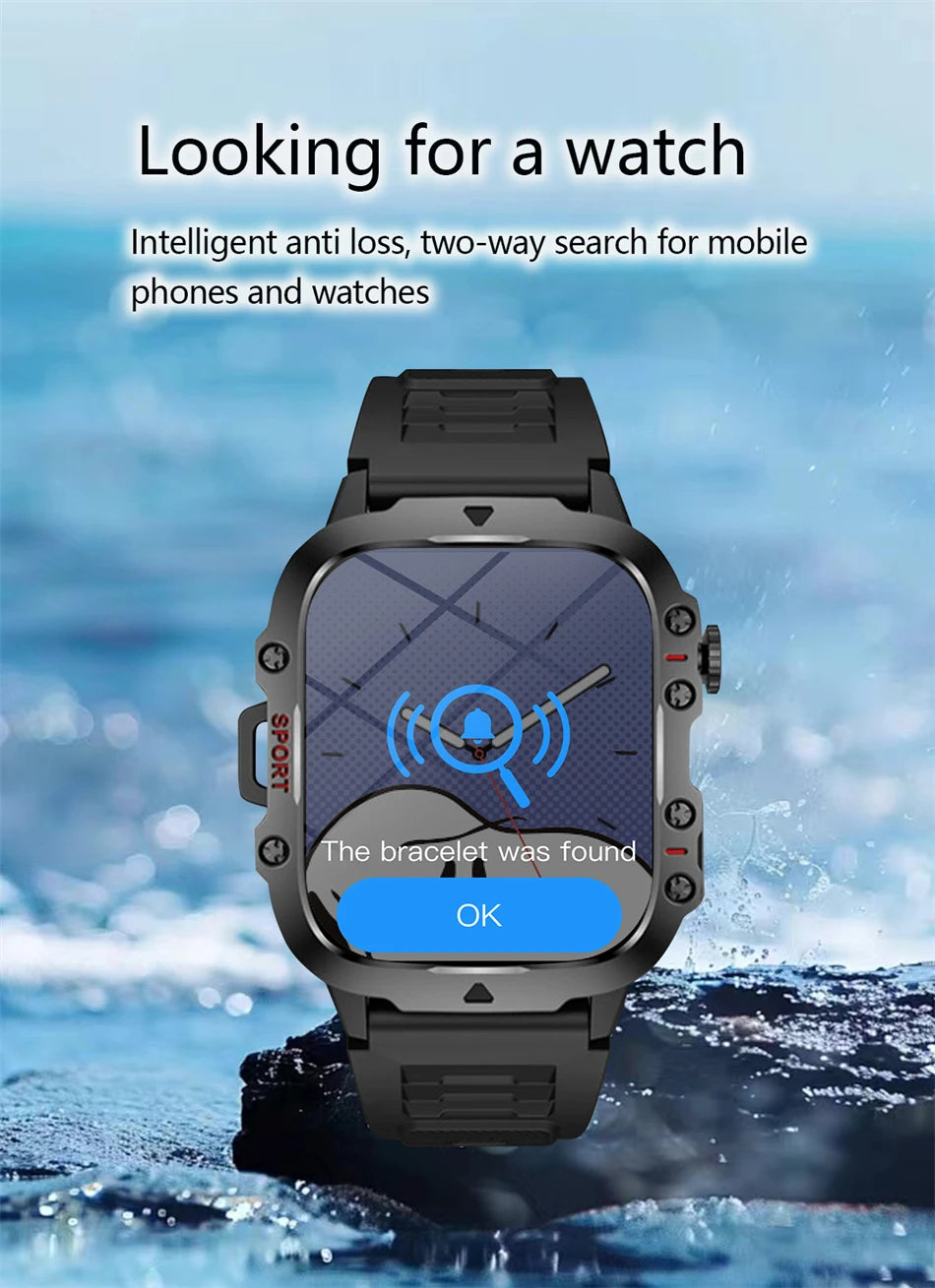 2026 Rugged Military Smart Watch Men's Outdoor Watch LED Flashlight 1.81'' HD Touch Screen Voice Bluetooth Call Smartwatch Gifts
