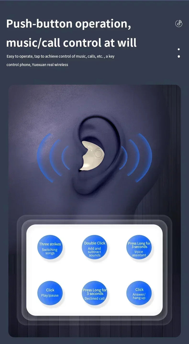 HiFi Stereo Sports Wireless Headsets Mini Bluetooth 5.3 Earphones ENC Noise Cancelling Earbuds Invisible Sleep Headphones