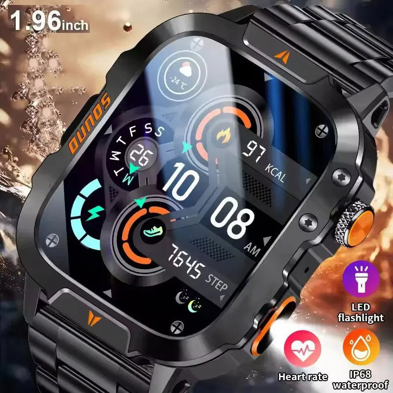 Military Smart Watch Men Waterproof Outdoor Sports Tracker LED Flashlight Bluetooth Call Men Smartwatch For Android iOS