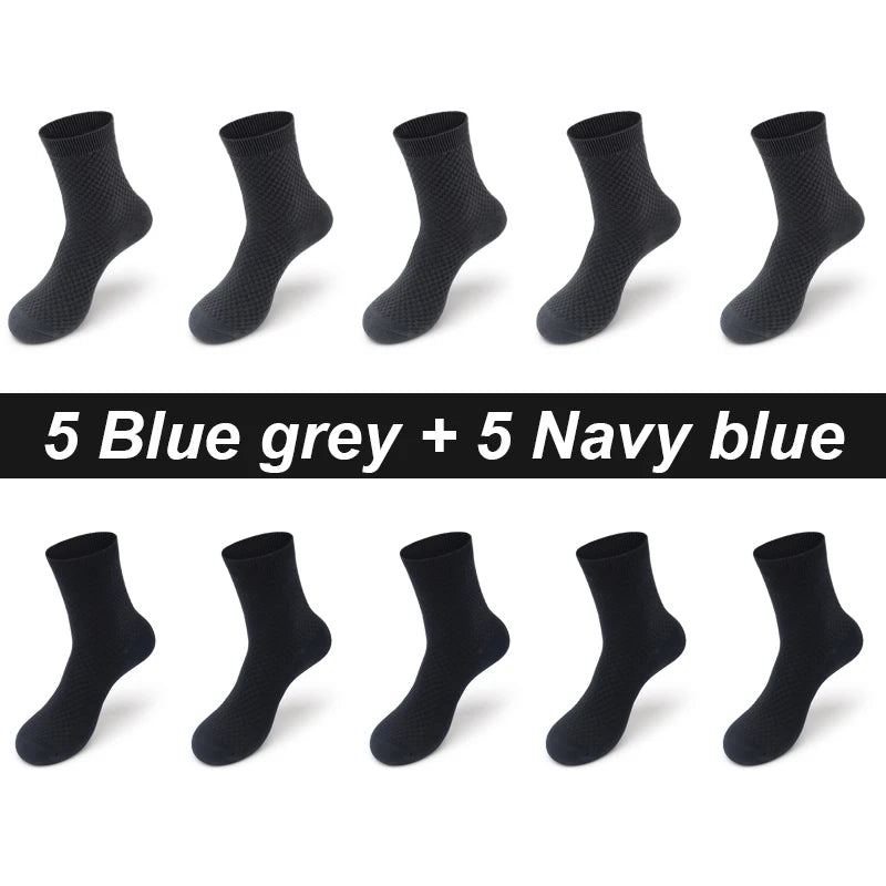 Bamboo Fiber Men's Socks 10Pairs Black Business Soft Breathable Long High Quality  Autumn for New Male Sock Plus Size 39-48