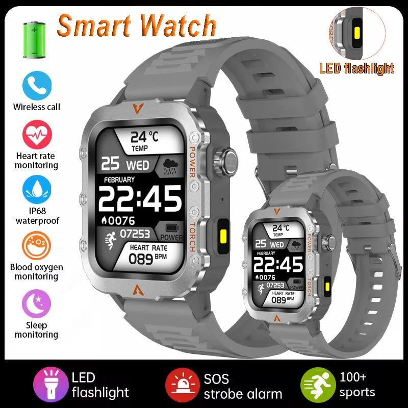 2026 New Military Smart Watch Men IP67 3ATM Waterproof Outdoor Sports Fitness GPS Tracker Health Monitor BT Call Smartwatch LS