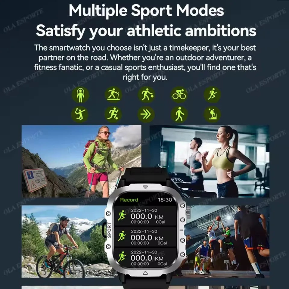 Military Smart Watch Men Waterproof Outdoor Sports Tracker LED Flashlight Bluetooth Call Men Smartwatch For Android iOS