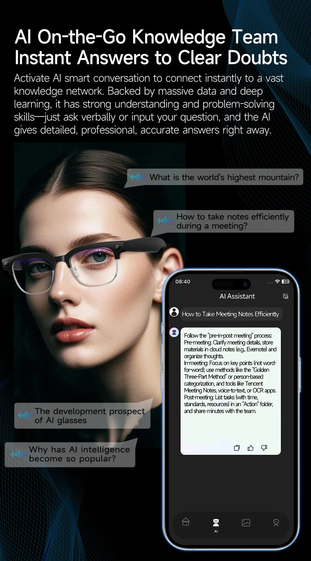 Smart Glasses 800W Camera 2026New Technologies Video Recording AI Photo Recognition Bluetooth Calls Voice Translation Sunglasses