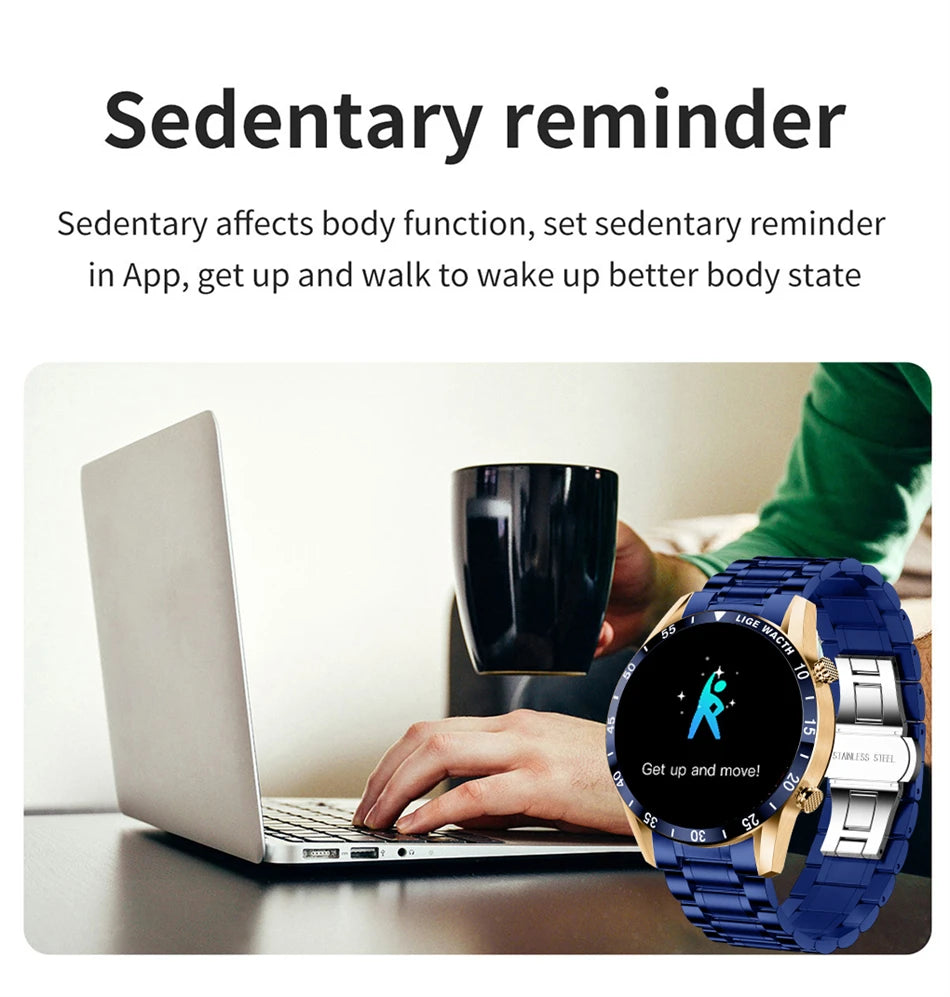 LIGE New Bluetooth Call Smart Watch Men Heart Rate Monitor Luxury Steel Sport Fitness Smartwatch IP67 Waterproof For Android iOS