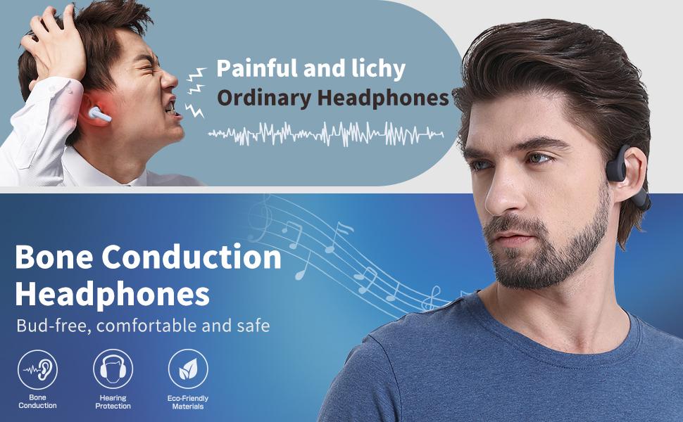 Bone Conduction Headphones Premium Open-Ear Wireless Bluetooth Sport Headphones with Microphones 20Hr Playtime Waterproof 460mah